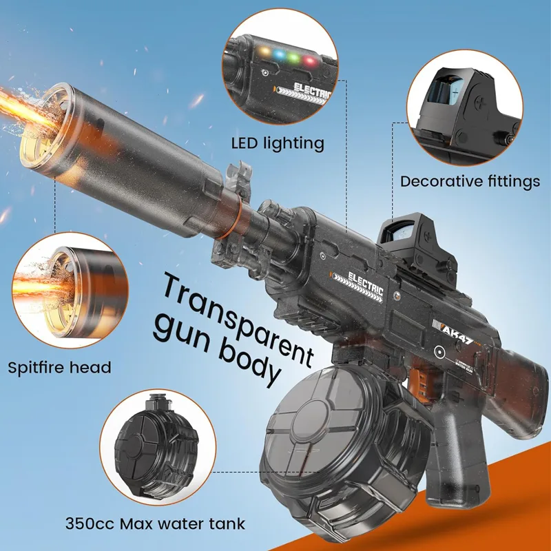 AK47 Transparent Colorful Racing Light Electric Water Gun 4