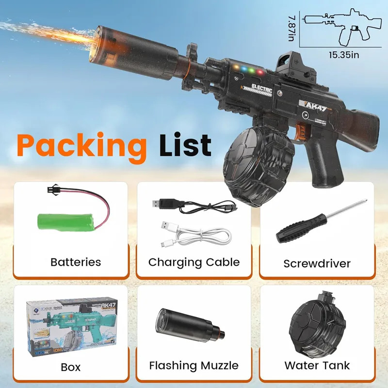 AK47 Transparent Colorful Racing Light Electric Water Gun 2