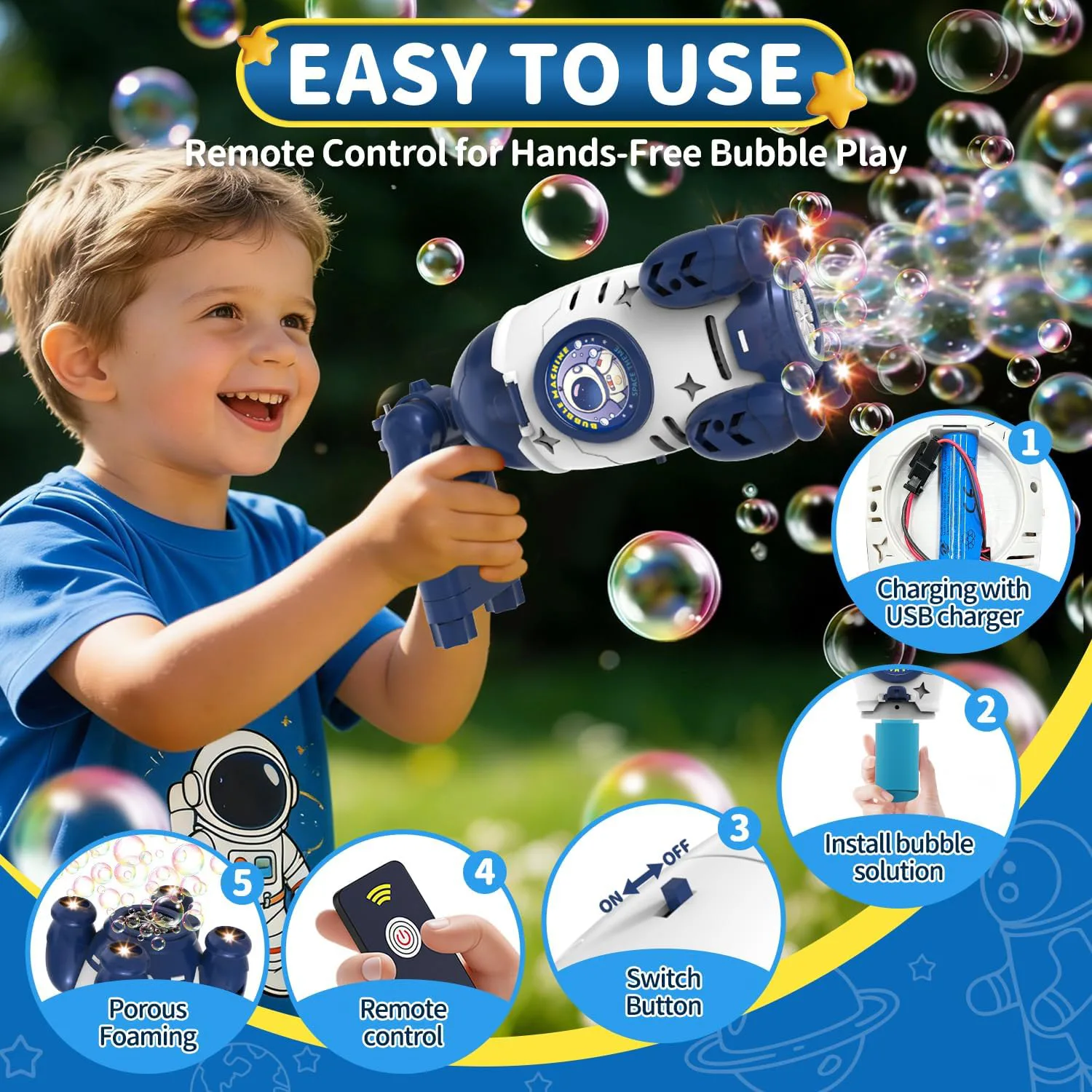 Rocket Thruster Automatic Bubble Machine with 2x50ml Bubble Water 3