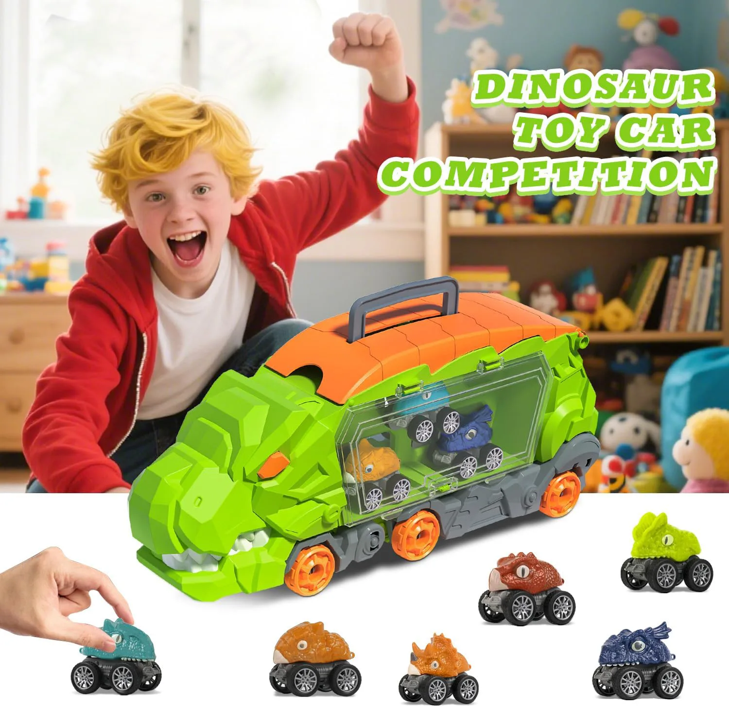 Storage Dinosaur Car (with 6 pull-back cars) 6