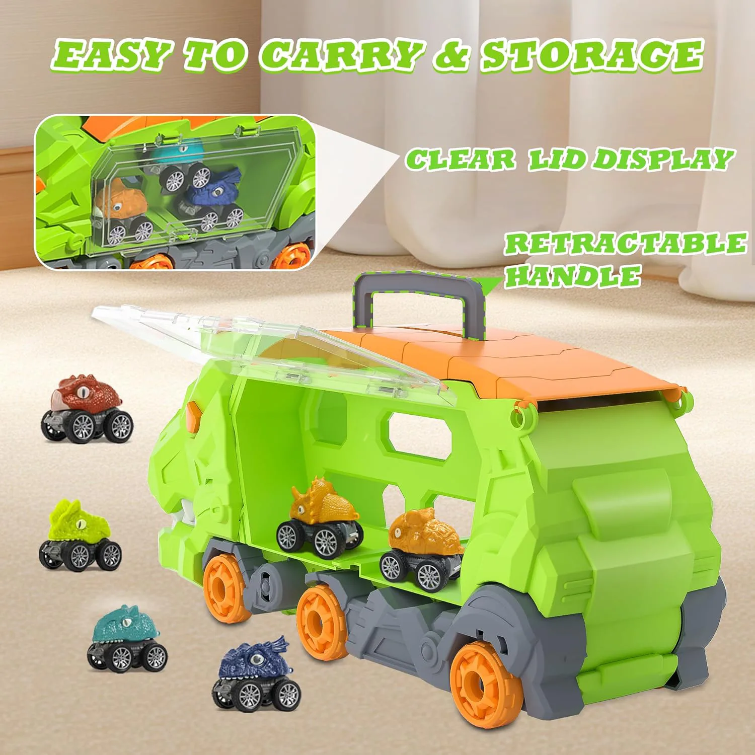Storage Dinosaur Car (with 6 pull-back cars) 7