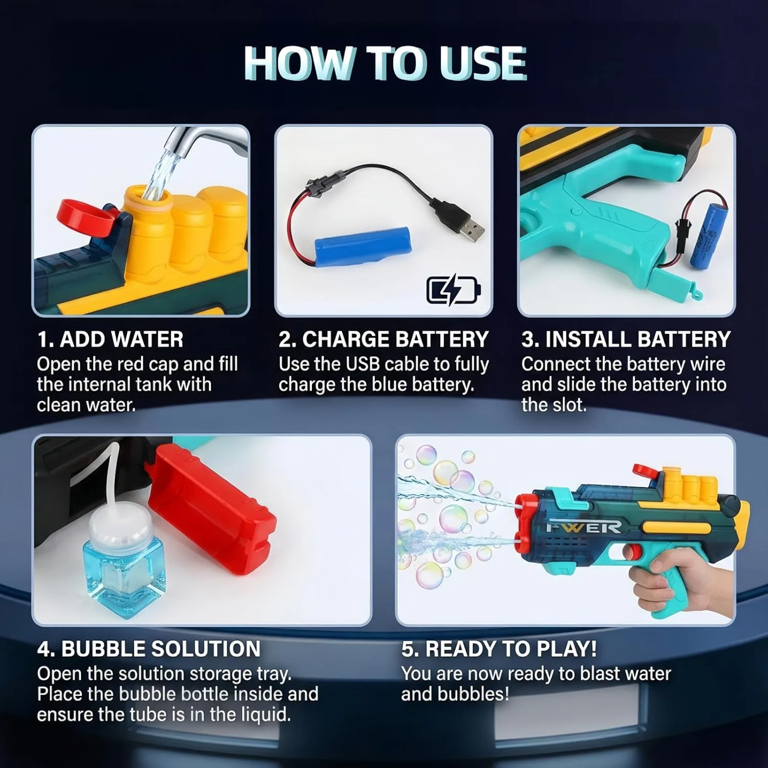 Electric 2-in-1 Bubble Water Gun with LED Light 6