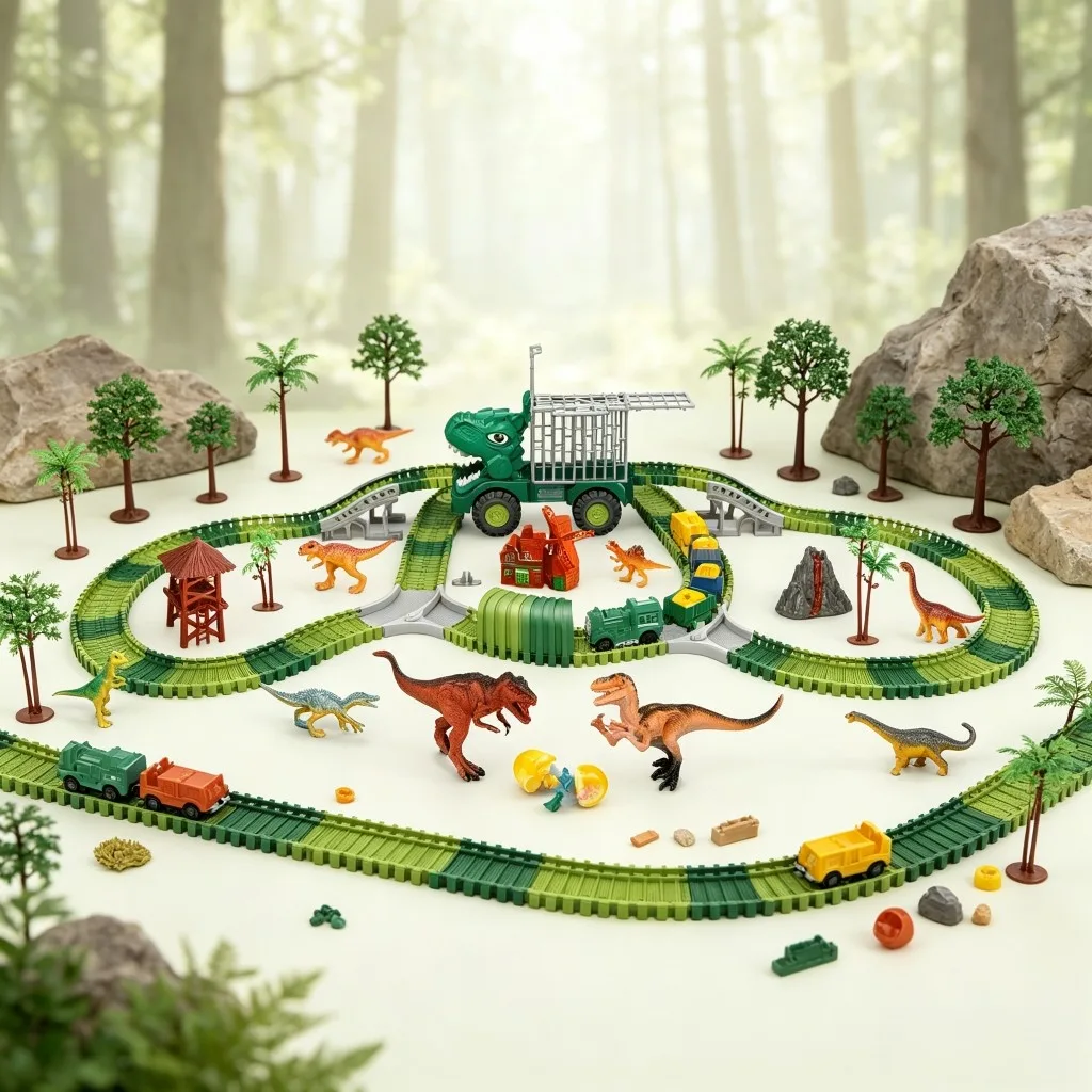 Dinosaur Track Storage Engineering Vehicle with 231pcs Electric Train 2