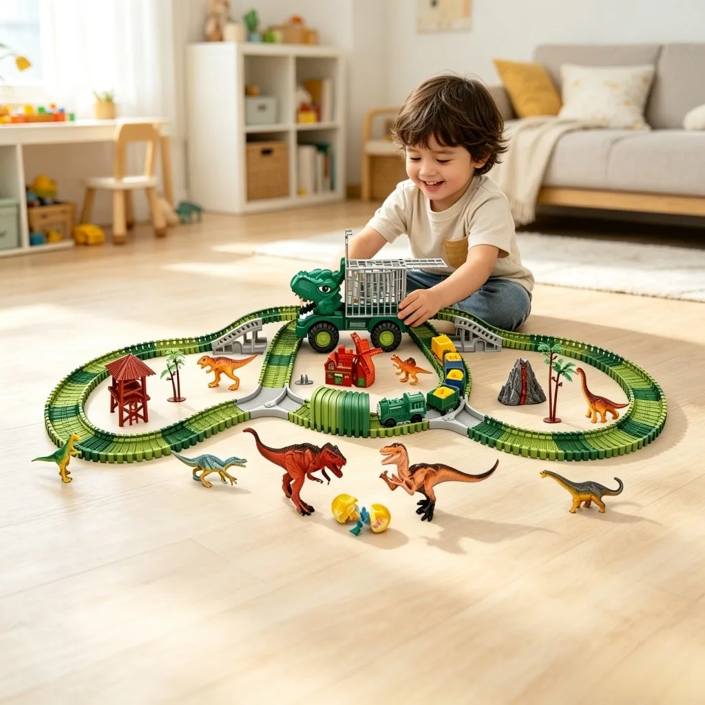 Dinosaur Track Storage Engineering Vehicle with 231pcs Electric Train 5