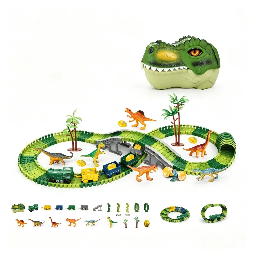 Track Dinosaur Head Storage Box with 150pcs Electric Train 2