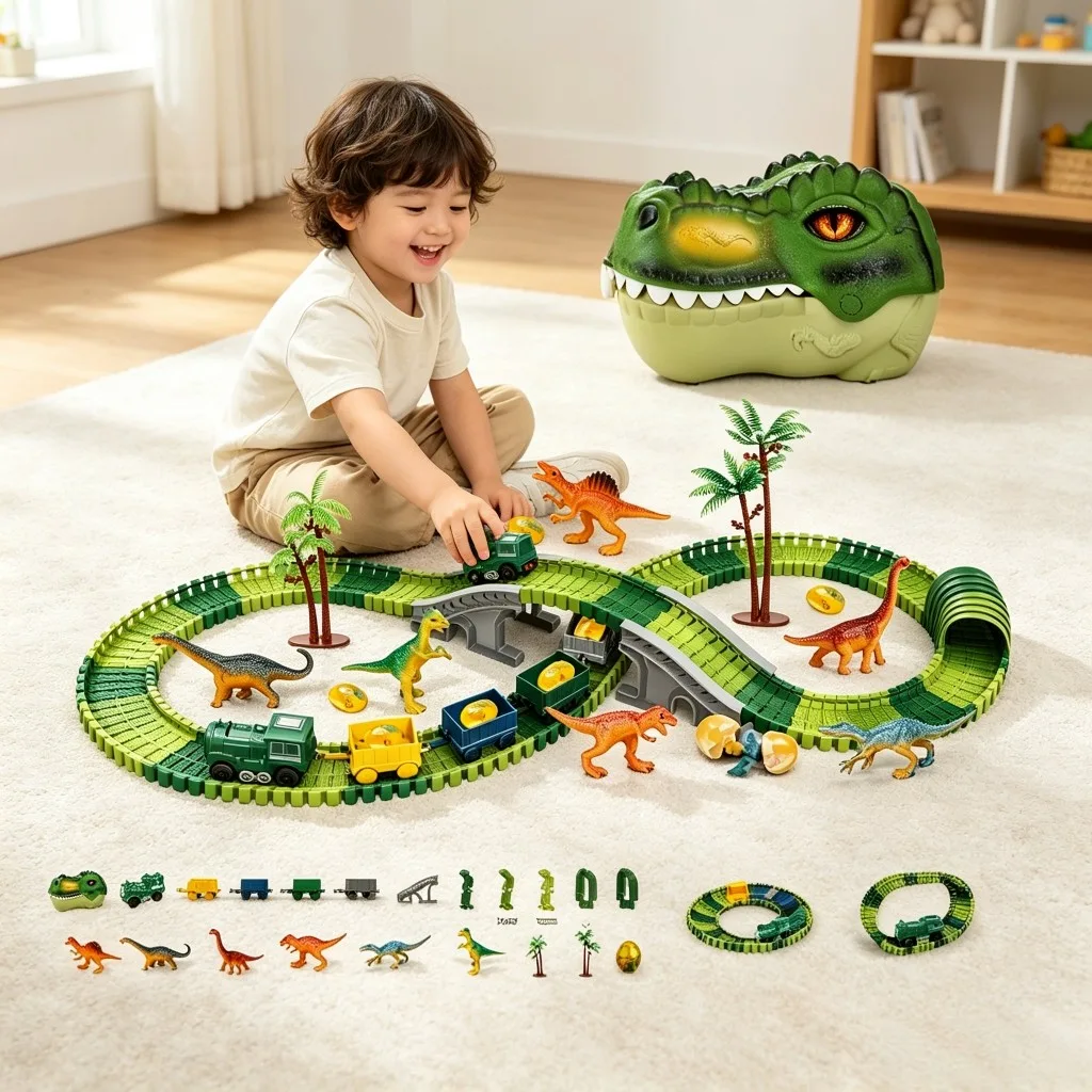 Track Dinosaur Head Storage Box with 150pcs Electric Train 3