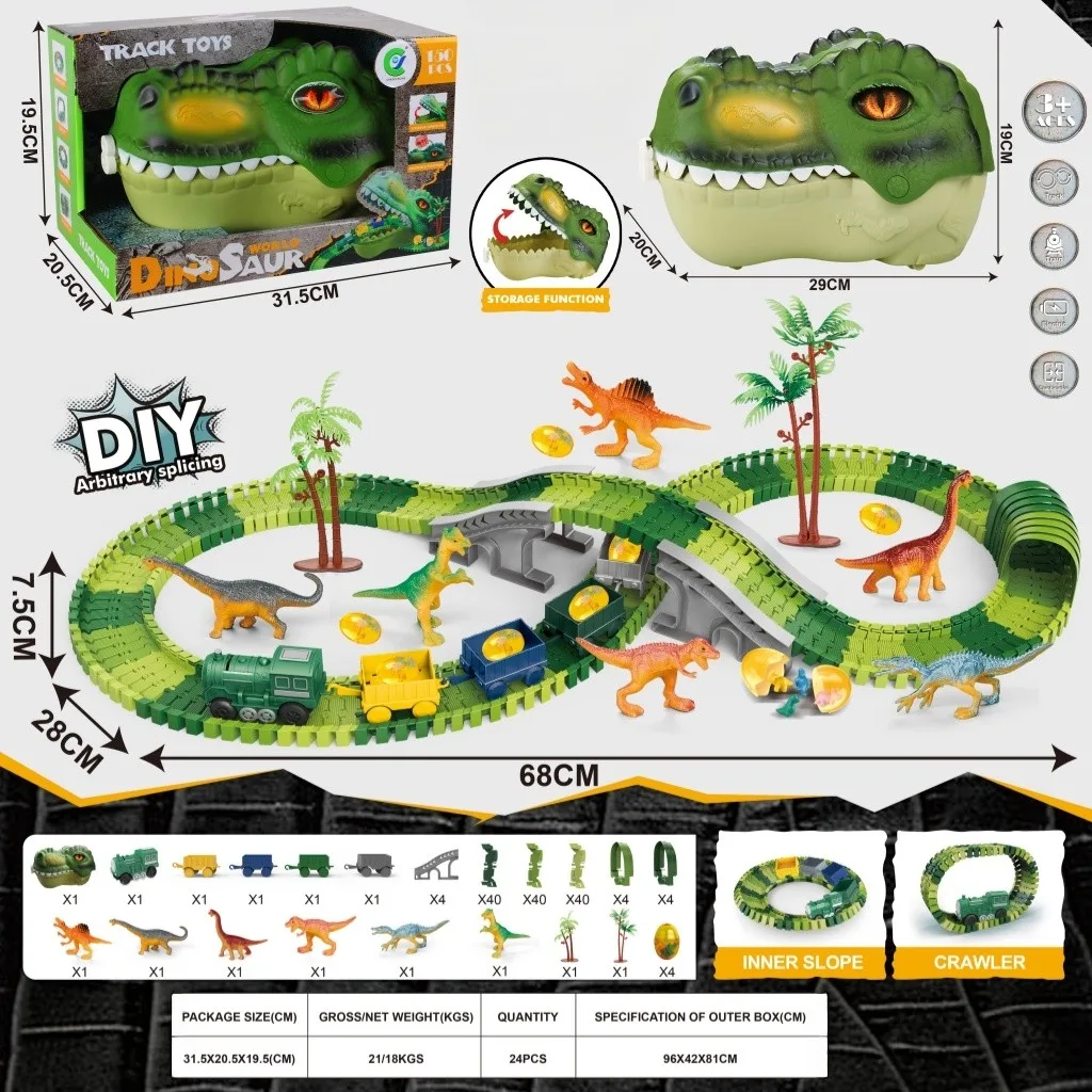 Track Dinosaur Head Storage Box with 150pcs Electric Train 6
