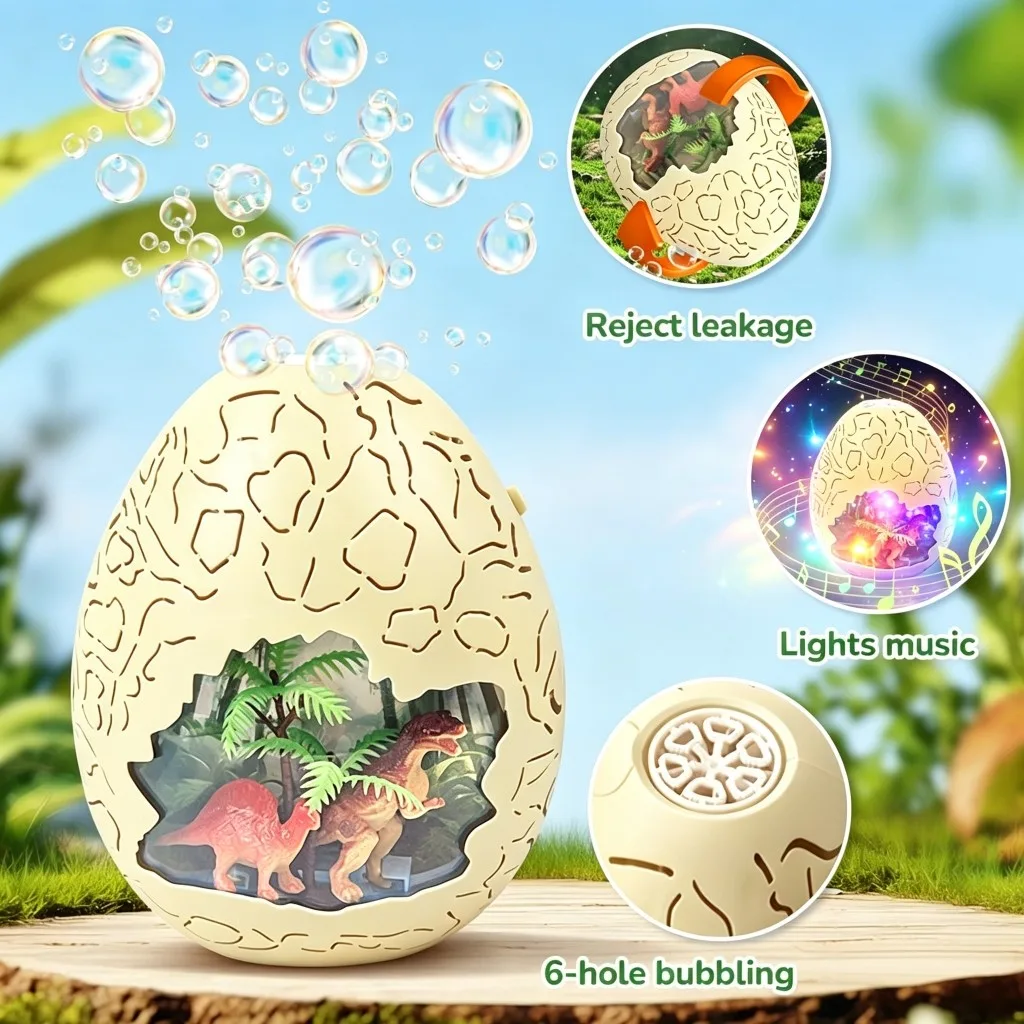 Dinosaur Egg Bubble Machine with Lights & Music (3 Colors) 3